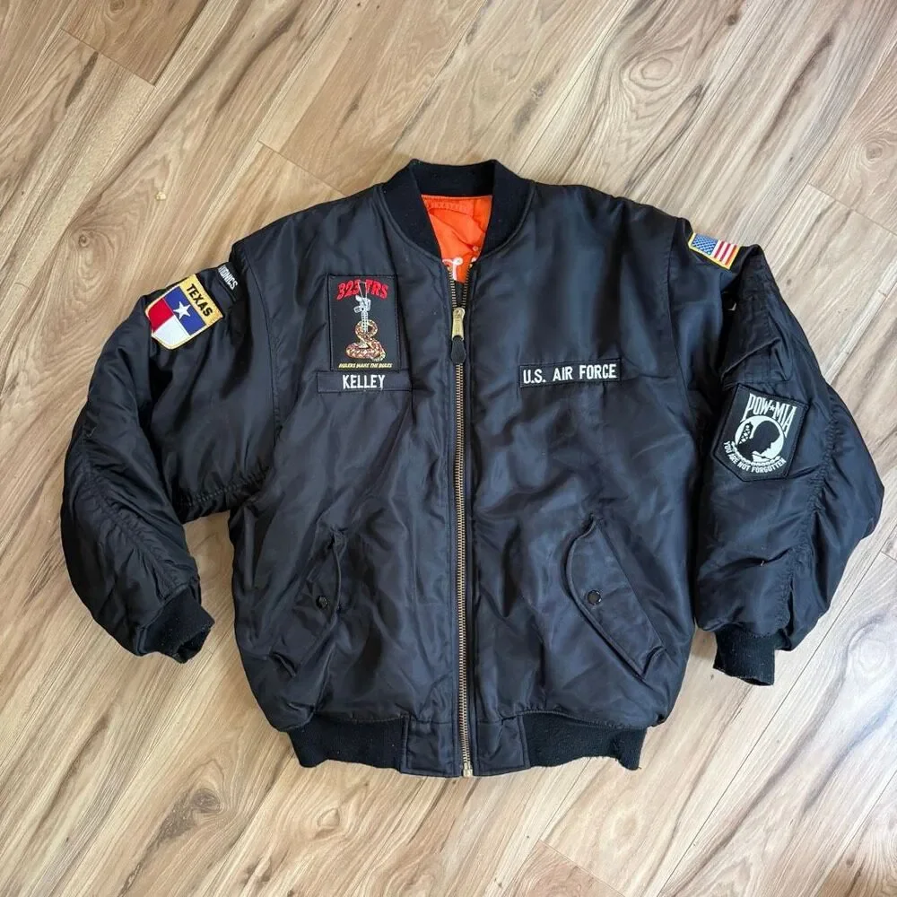 Ma1 Flyer Black Vintage Nylon Bomber Jacket Size M Black U.S. AIR FORCE PATCH